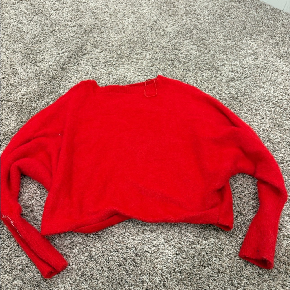 Jessica Simpson Red Off-the-Shoulder Cropped Sweater